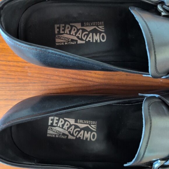 Salvatore Ferragamo Black Dress Moccasin Gancini Leather Loafers Size 13 D Italy - Picture 5 of 10